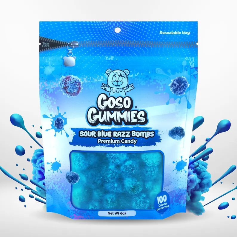 Goso Gummies 18oz Flavor Viral Gushers Bombs Trio – Sour Blue Razz Gushers, Spicy Chamoy Gushers, & Cotton Candy Gushers