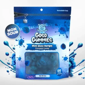 Goso Gummies Sour Blue Razz Bombs 6oz + Sweet Blue Razz Bombs 6oz - 12oz Duo Pack - Gushers Candy