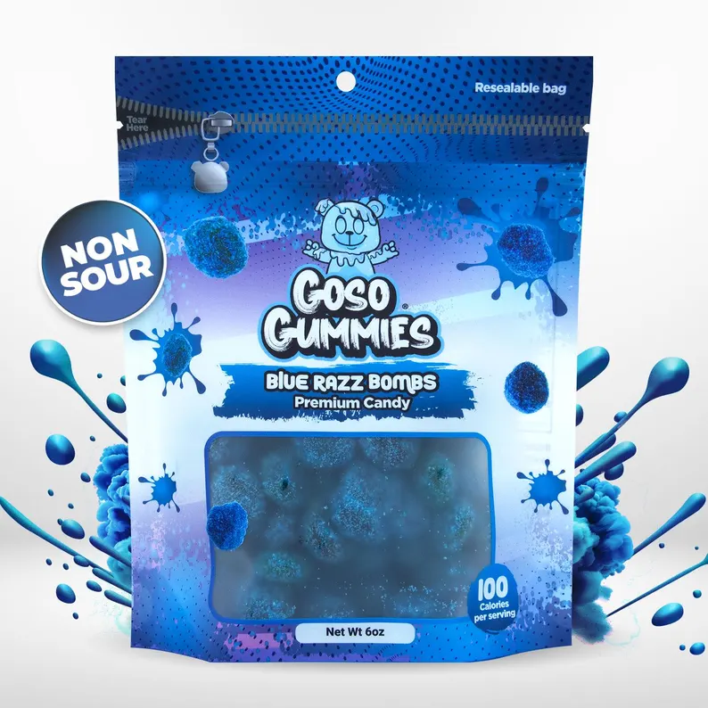 Goso Gummies Sour Blue Razz Bombs 6oz + Sweet Blue Razz Bombs 6oz - 12oz Duo Pack - Gushers Candy