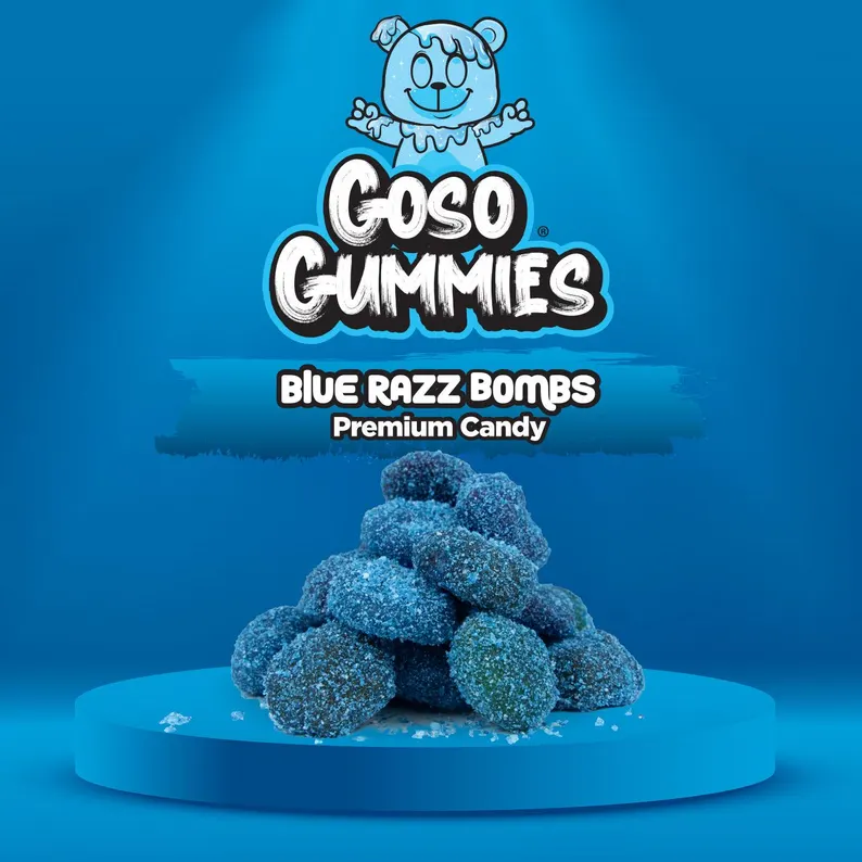 Goso Gummies Sour Blue Razz Bombs 6oz + Sweet Blue Razz Bombs 6oz - 12oz Duo Pack - Gushers Candy