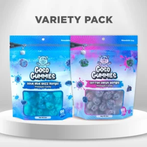 Goso Gummies Sour Blue Razz Gusher Bombs 6oz + Cotton Candy Gusher Bombs 6oz - Viral Gushers 12oz Duo Pack- Chewy Snack Sweet Sour