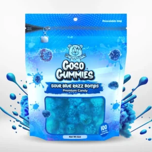 Goso Gummies Sour Blue Razz Gusher Bombs 6oz + Cotton Candy Gusher Bombs 6oz - Viral Gushers 12oz Duo Pack- Chewy Snack Sweet Sour
