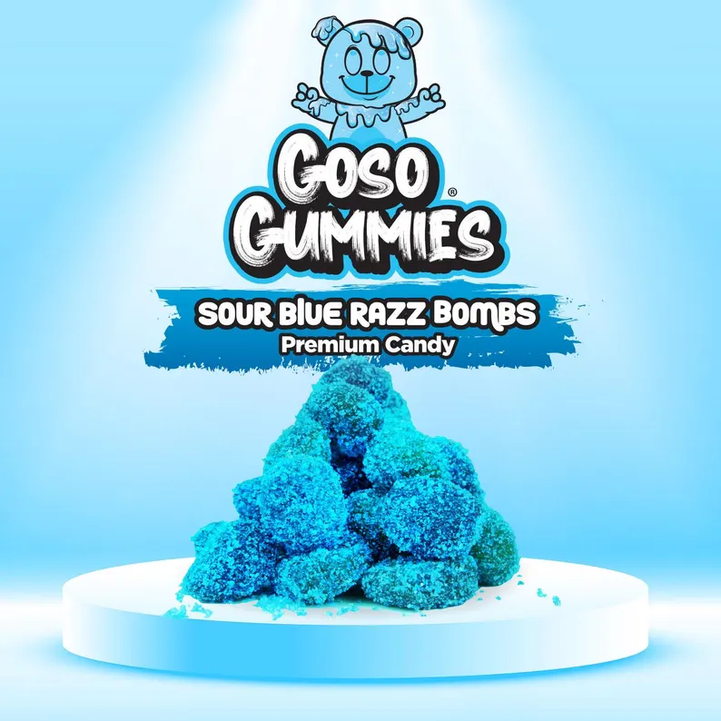 Goso Gummies Sour Blue Razz Gusher Bombs 6oz + Cotton Candy Gusher Bombs 6oz - Viral Gushers 12oz Duo Pack- Chewy Snack Sweet Sour