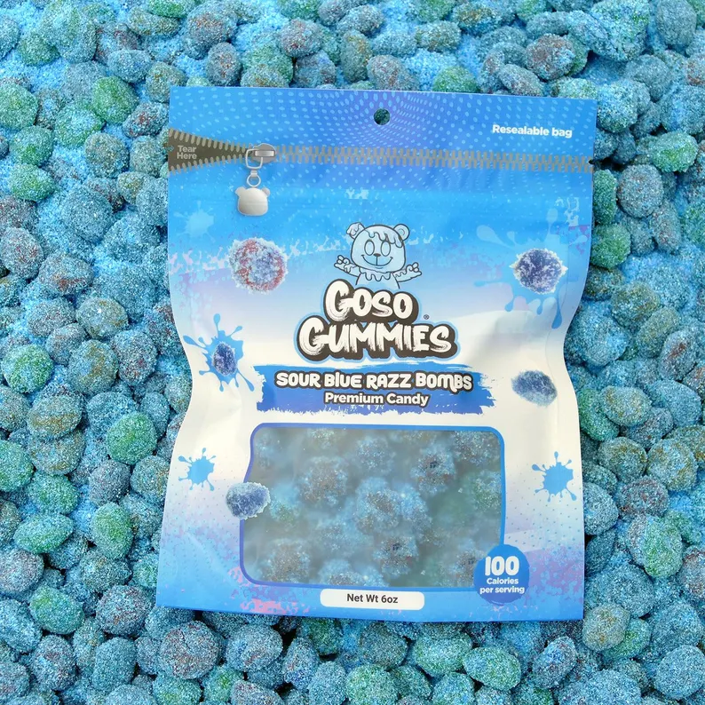 Sour Blue Razz Viral Gushers Bombs 6oz Candy - Fruit Snack